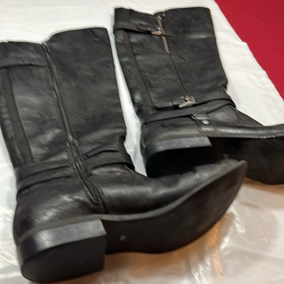 GUESS BLACK Harson TALL RIDING BOOTS 9M side zip buckle GGHILIGHT stretchy calf - Picture 4 of 14